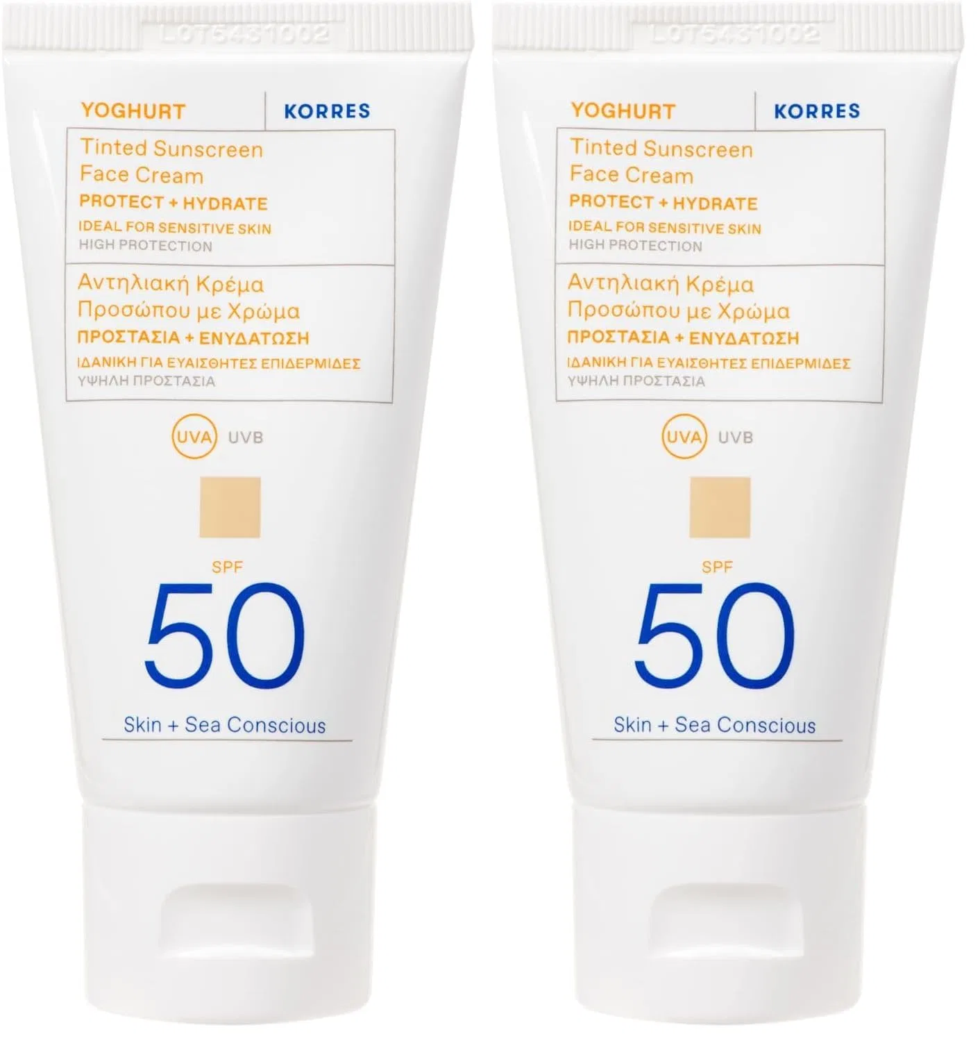 Тонирующий солнцезащитный крем «YOGHURT» SPF50 от KORRES, 2 x 50 мл Korres