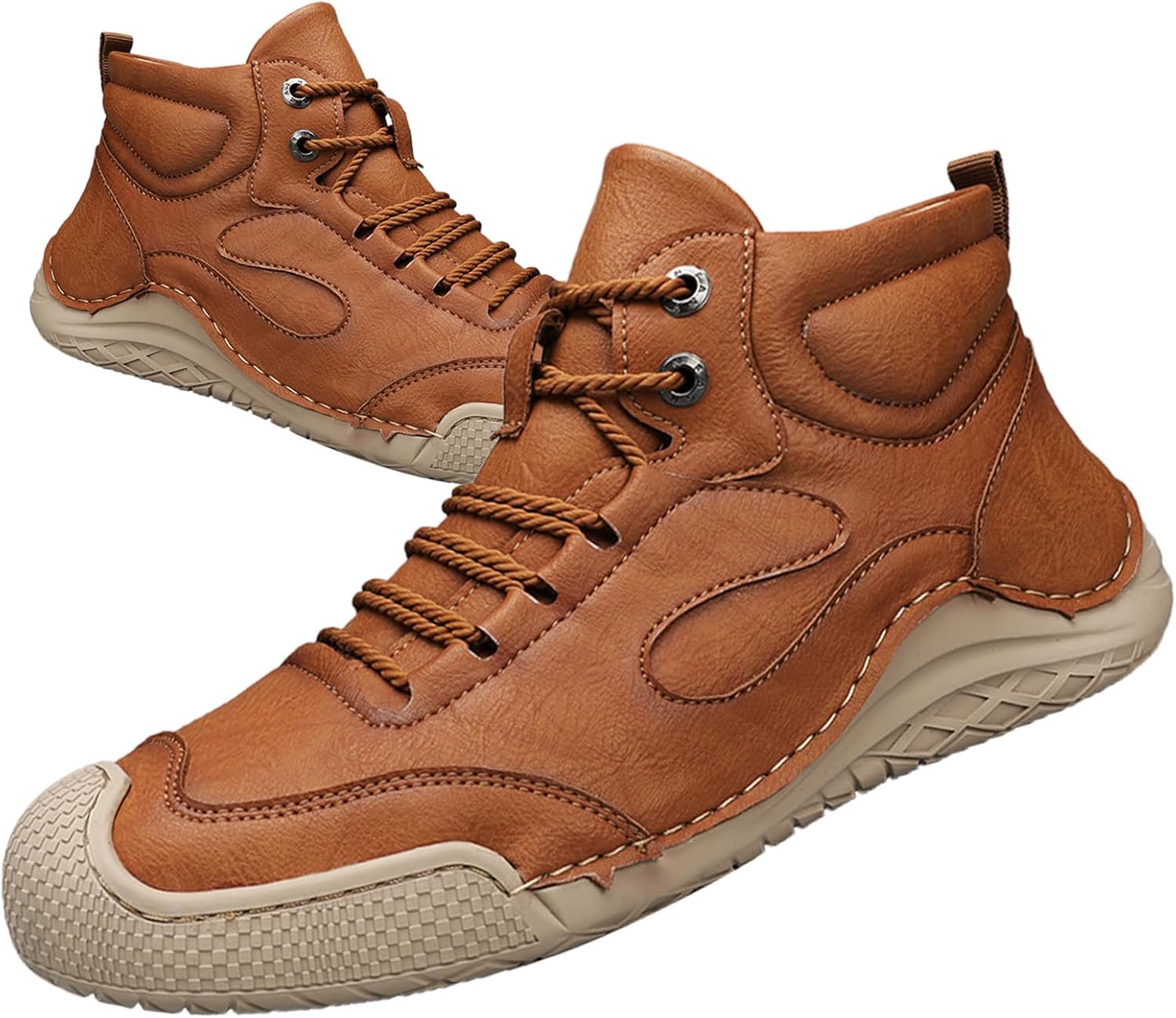 

Мужские кожаные ботинки Lossarye с защитным носком, ручной работы, легкие, с нескользящей подошвой, высокие, на шнуровке, повседневные, для прогулок, на открытом воздухе, износостойкие, водонепроницаемые, для походов, светло-коричневый