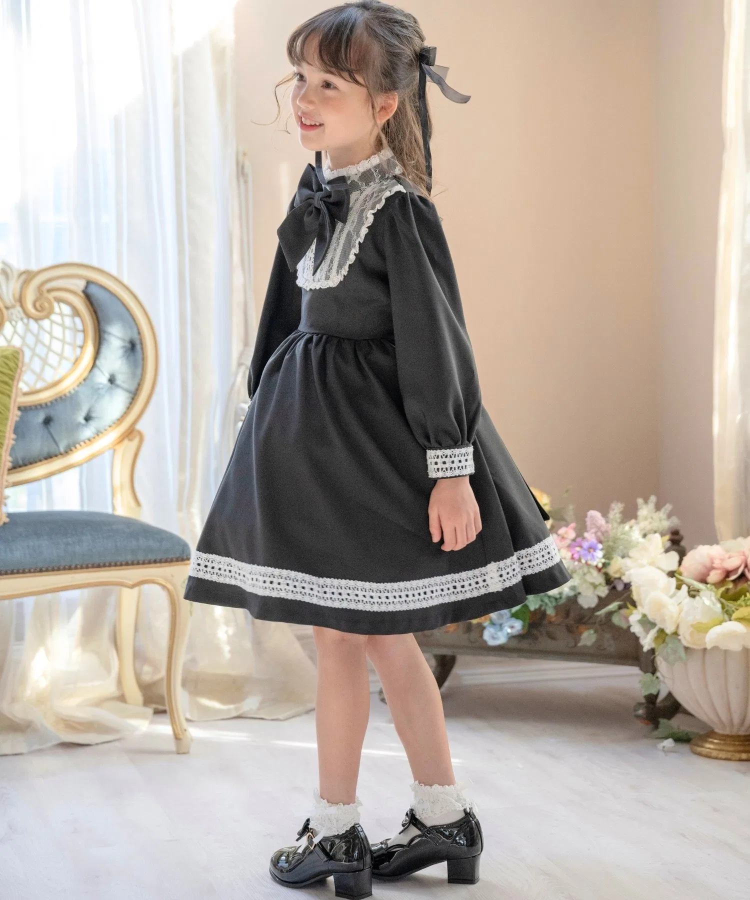 Детское платье-футляр с кружевом Catherine Cottage MARGRETHE чёрное — фото 2