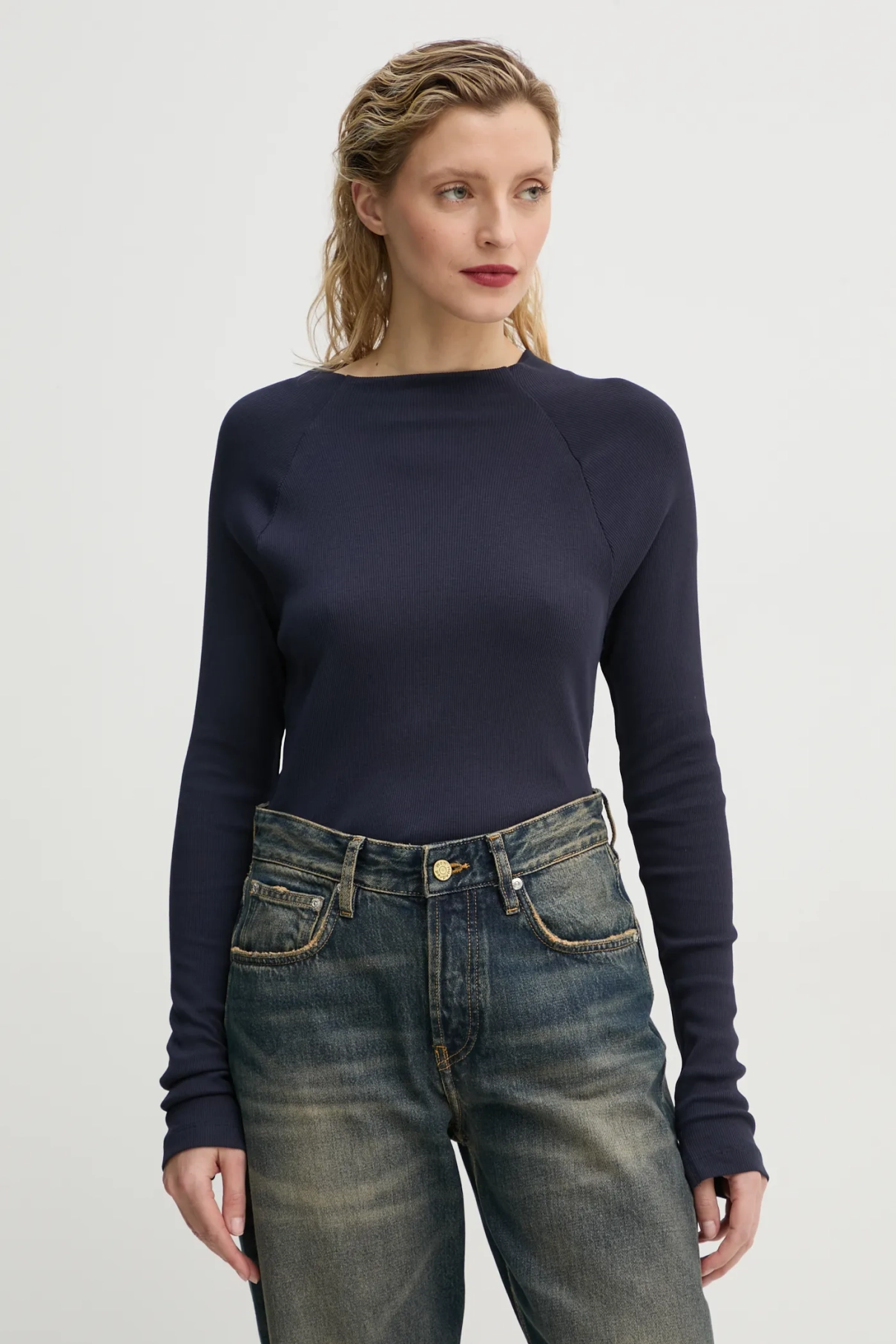 

Хлопковый топ с длинными рукавами G-Star Raw, темно-синий