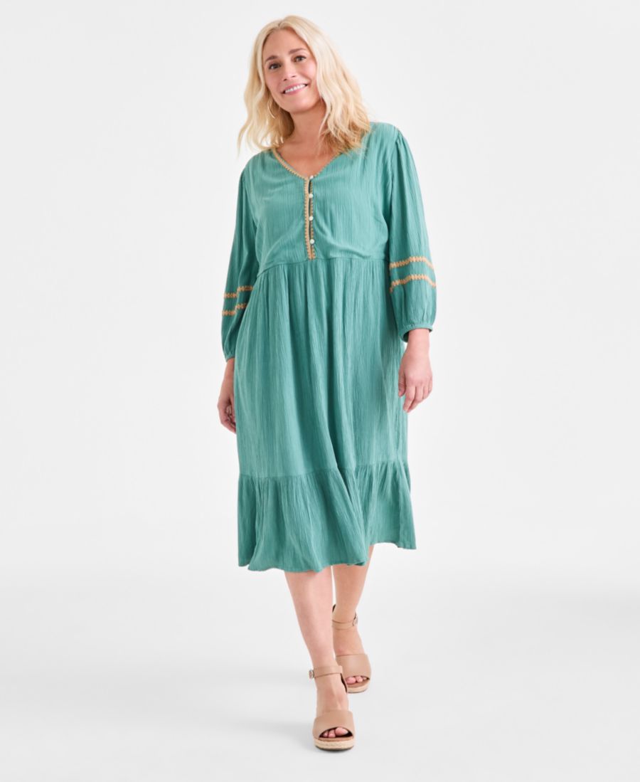 

Женское миди-платье с V-образным вырезом, рукавами 3/4 и многослойной юбкой Style & Co, Kendal Green