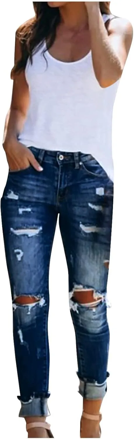 

Рваные джинсы-легинсы для женщин с высокой талией