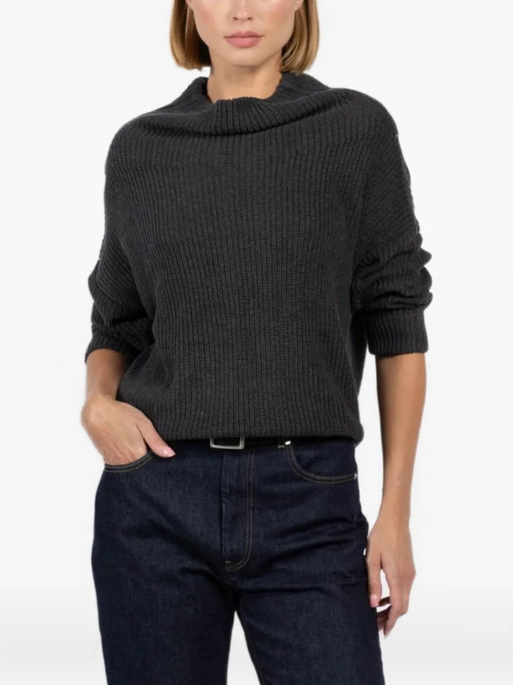 

Ребристый свитер с воротником-воронкой Autumn Cashmere, серый