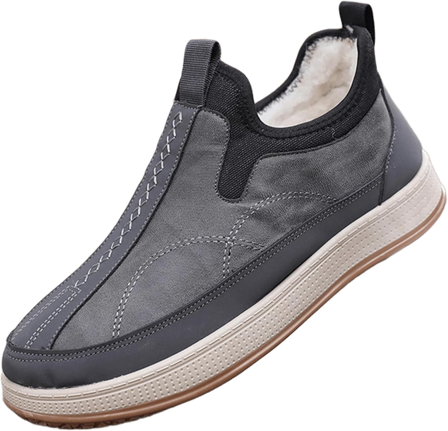 

Зимние мужские ботинки, водонепроницаемые, с удобной шнуровкой, с мехом, теплые мужские туфли, повседневные легкие ботильоны для ходьбы Generic, серый