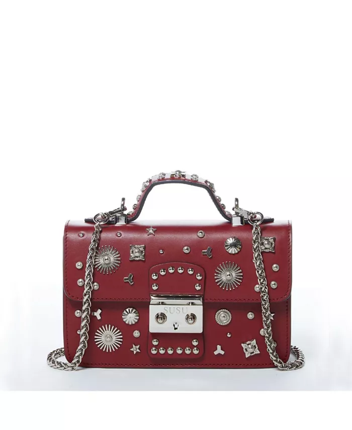

Кожаная женская сумка-кроссбоди Burgundy Purse с шипами, маленькая SUSU, красный