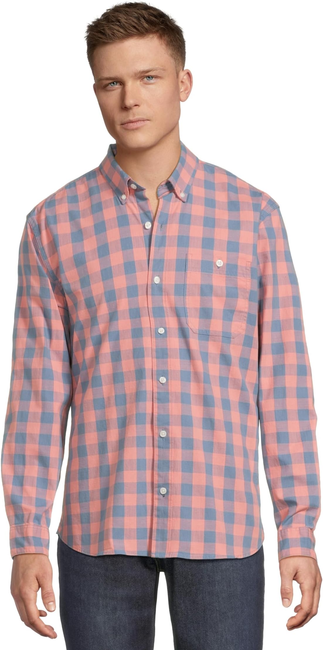 

Лонгслив L.L.Bean Comfort Stretch Chambray Shirt Long Sleeve Traditional Fit Plaid, цвет Dark Salmon
