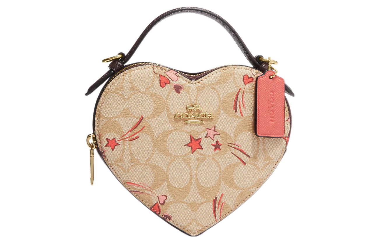 

COACH Холщовая сумка с кожаным сердцем в форме сердца коробка сумка через плечо маленький размер женская хаки