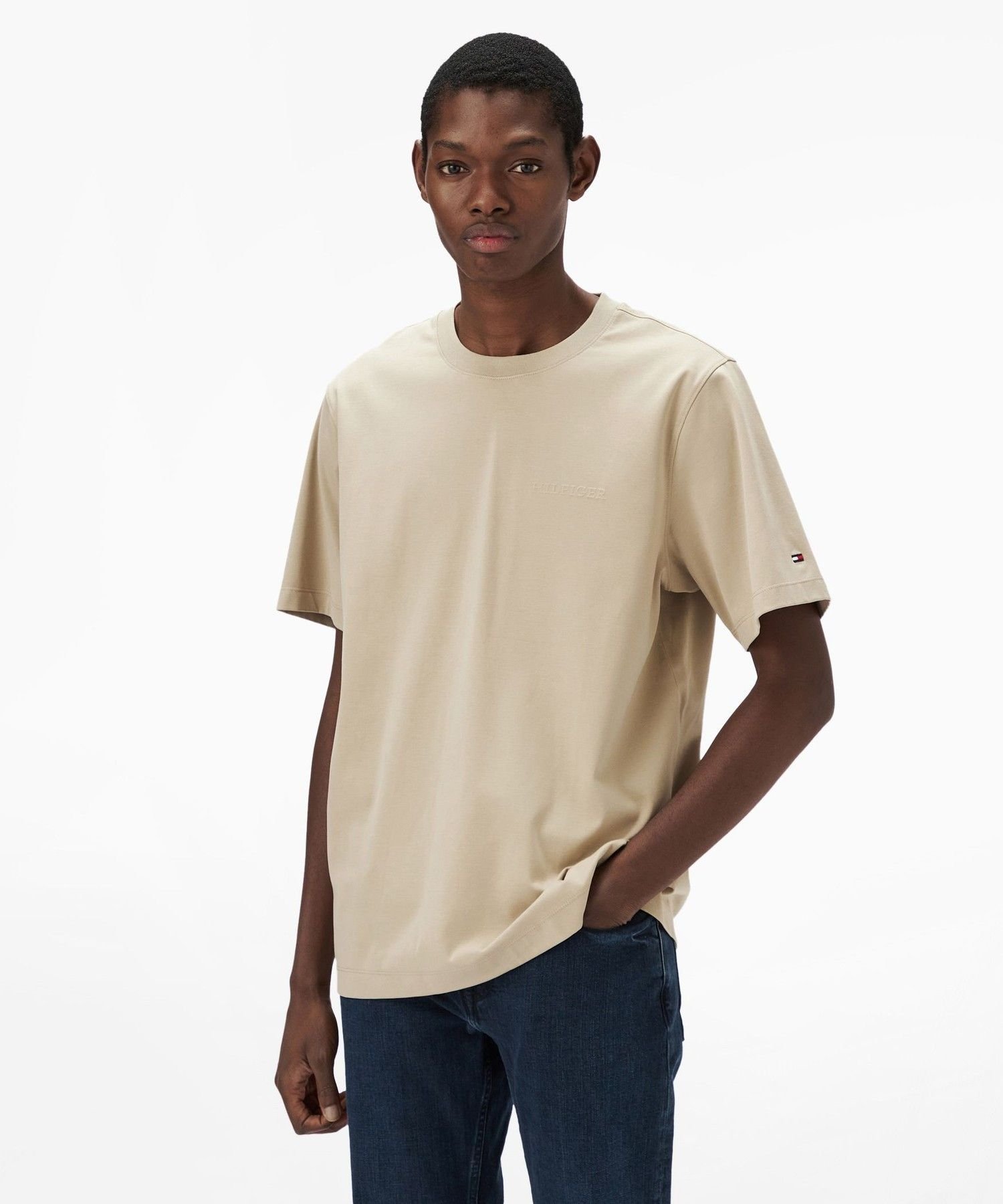 Футболка с тиснением «интерлок» TOMMY HILFIGER, Beige RBT