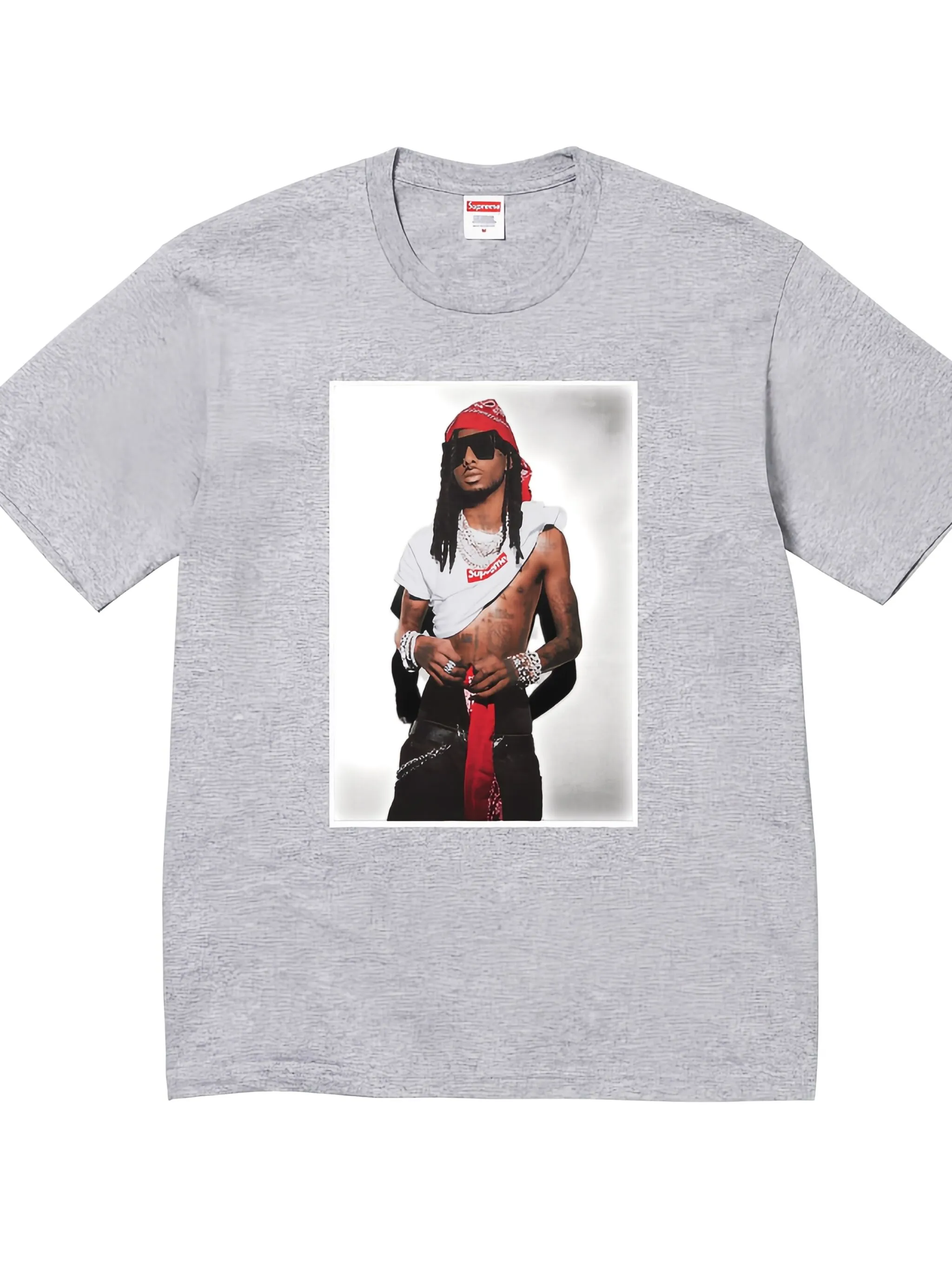 Футболка Playboi Carti с рисунком ptint Supreme, серый — фото 2
