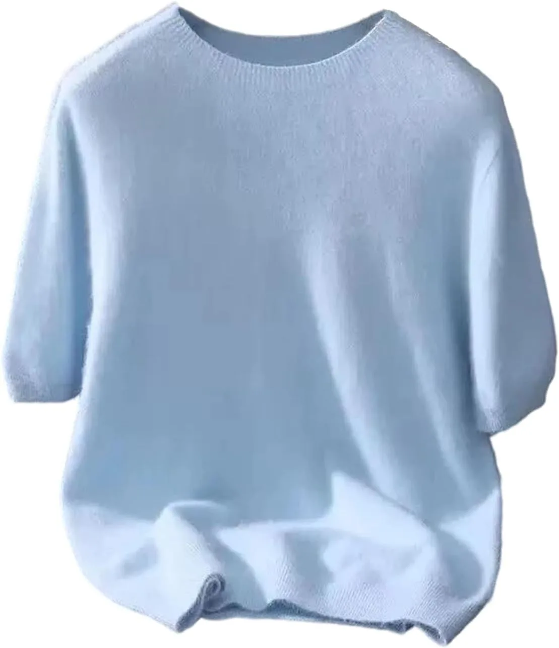 

Мужской пуловер с круглым вырезом и коротким рукавом, свободный, однотонный, из камвольной шерсти