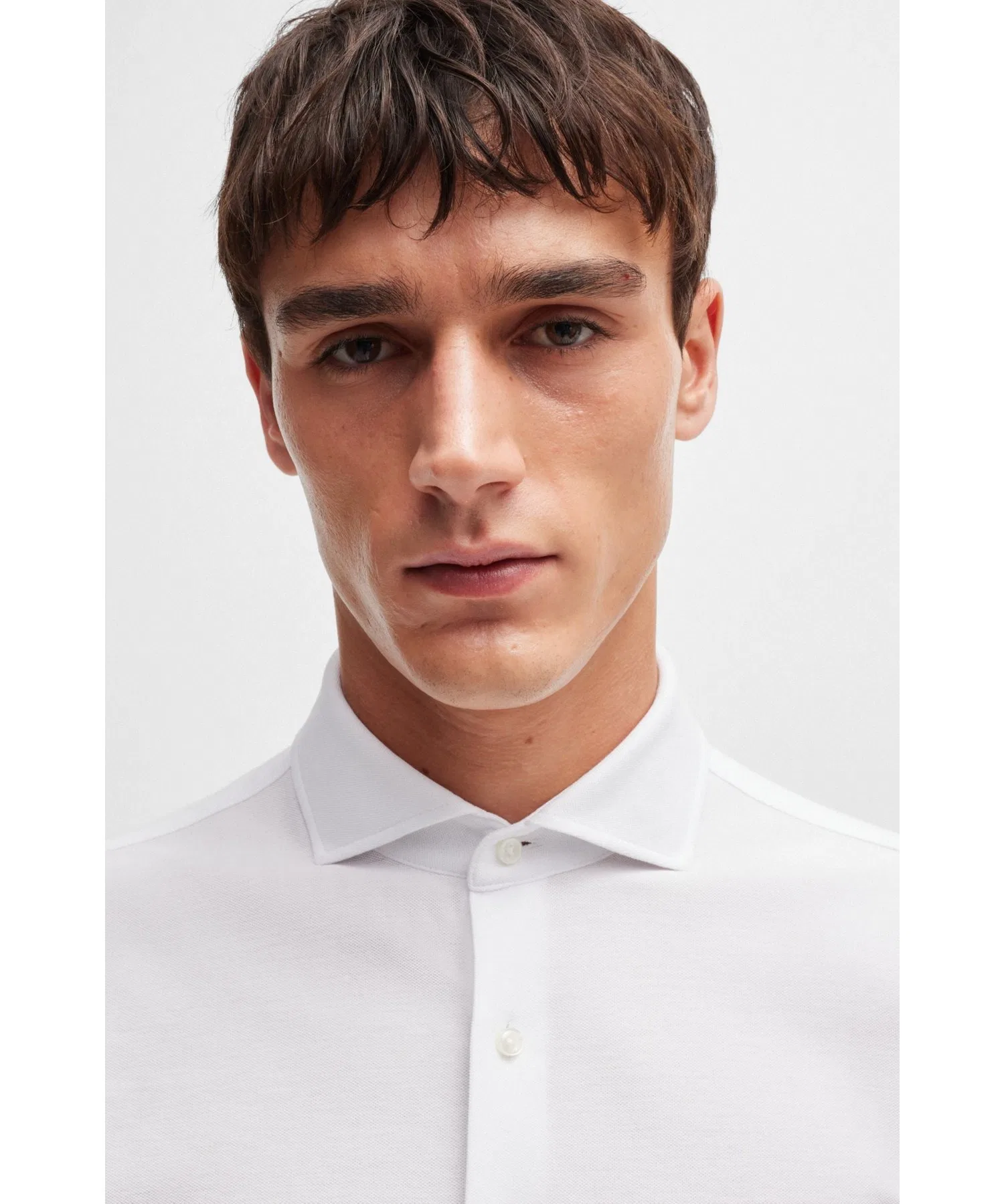 Мужская хлопковая рубашка BOSS Slim Fit серая — фото 4