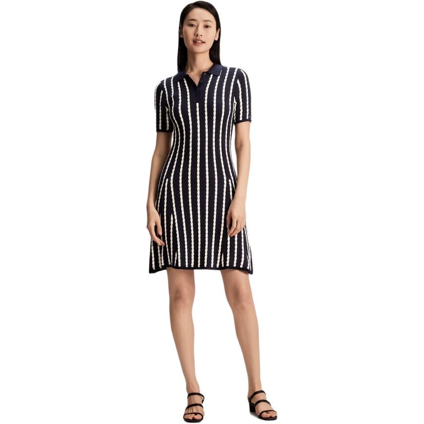 Tommy Hilfiger Женское платье с короткими рукавами и шортами, цвет Black and white stripes 03H — фото 4