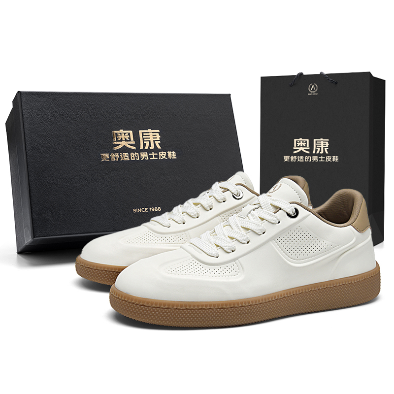 

AOKANG Мужские низкие скейтерские кроссовки бело-коричневые, цвет White Brown[Standard Sports Shoe Size]