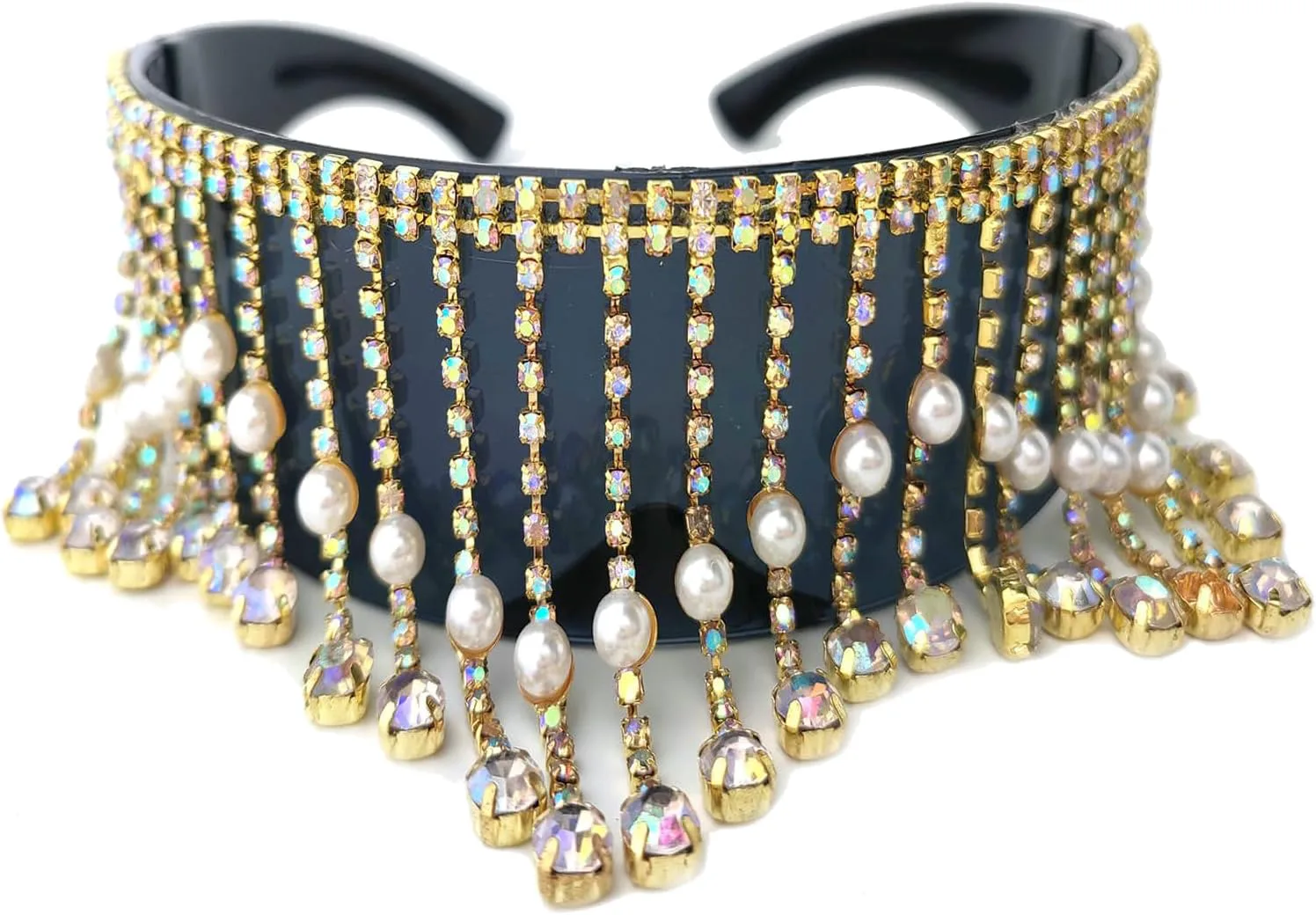 

COTIA Большие солнцезащитные очки для женщин, роскошные модные солнцезащитные очки с кисточками, кристаллами и бриллиантами, в стиле панк, защитные очки, Black1