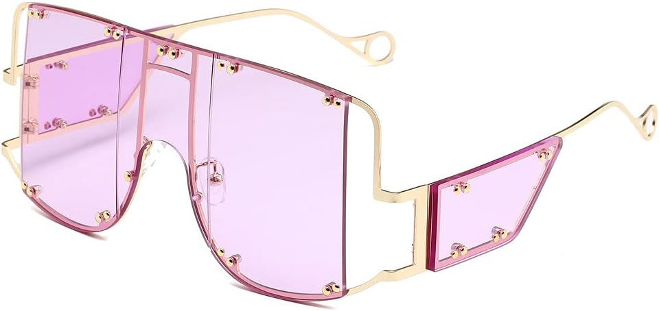 

Солнцезащитные очки LASPOR увеличенного квадратного размера для женщин и мужчин, в большой оправе, без оправы, модные, винтажные, с металлическими заклепками, защита от УФ-излучения UV400, Purple