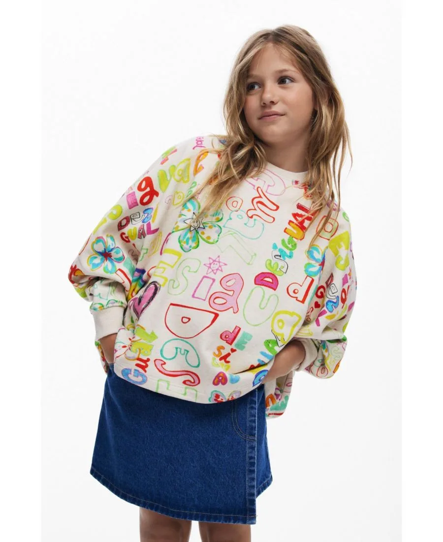 Детская толстовка с рукавом 3/4 и надписью Desigual, off белый