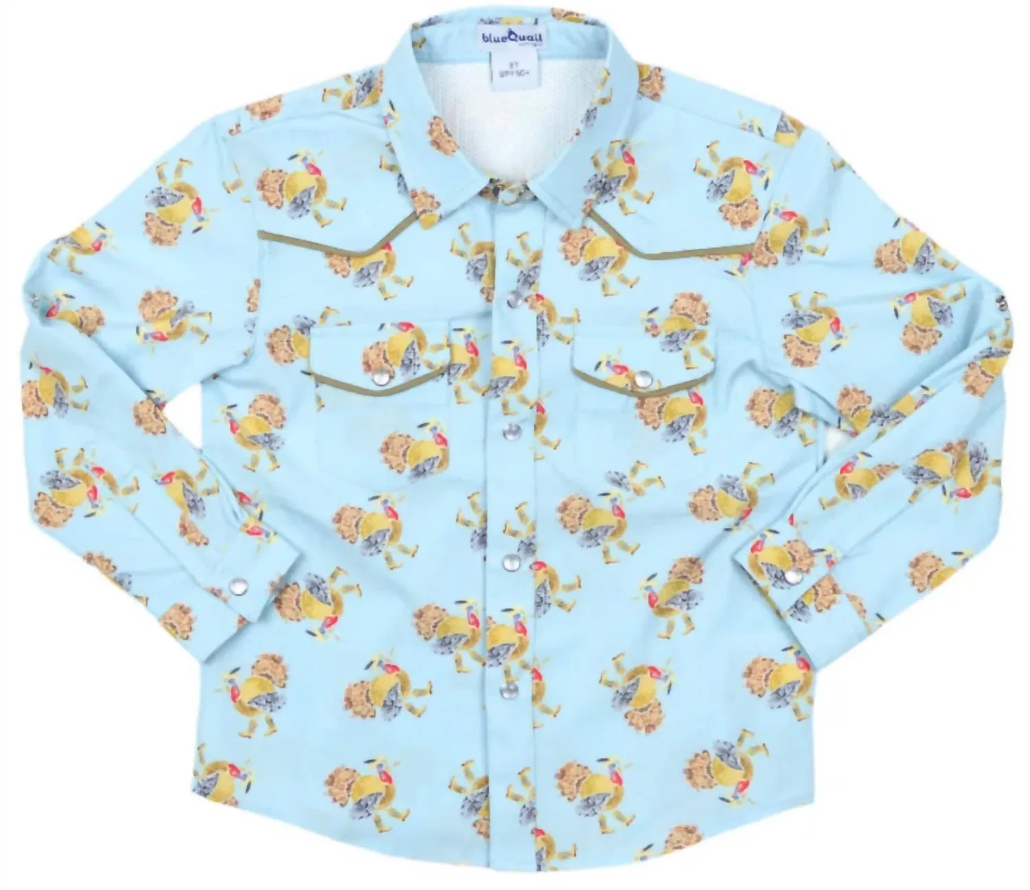 Blue Quail Clothing Co Детская рубашка с длинными рукавами и жемчужными пуговицами в виде индейки, синяя