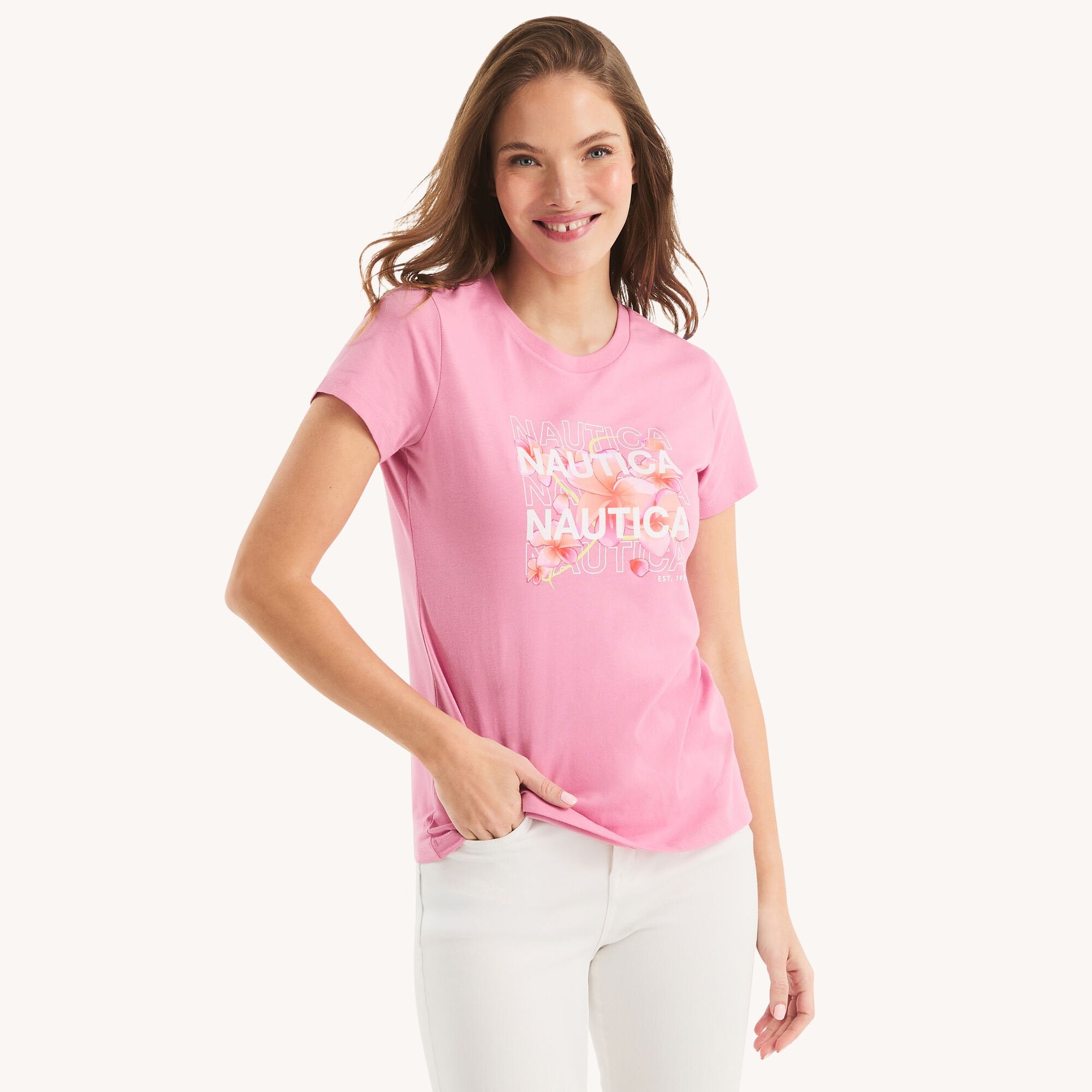 

Футболка женская Nautica с блестками и цветочным принтом, цвет cashmere rose