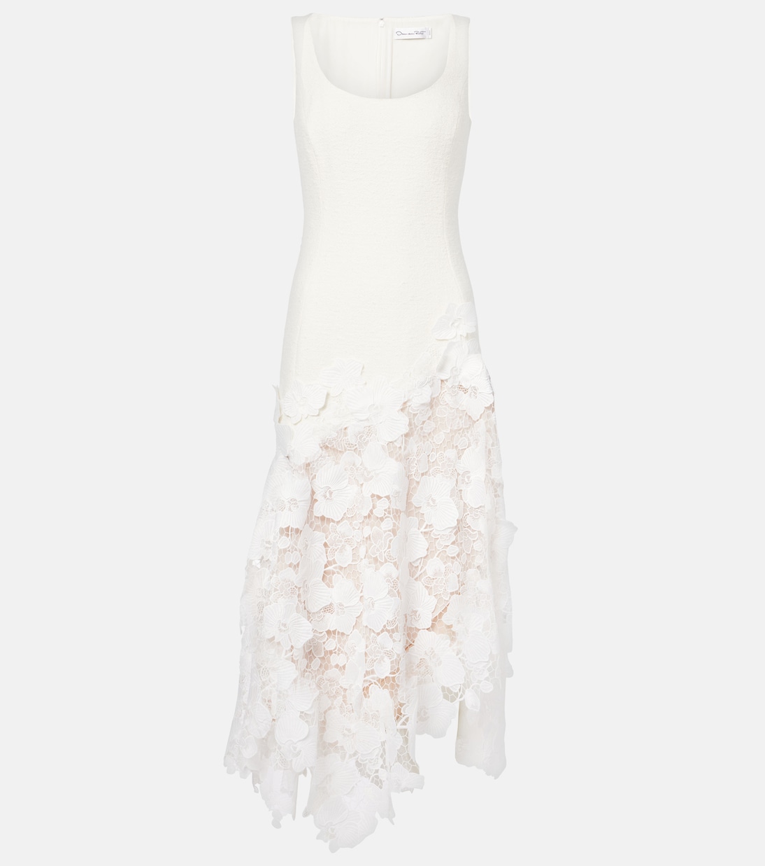 

Платье миди из твида и гипюра Oscar de la Renta, слоновая кость