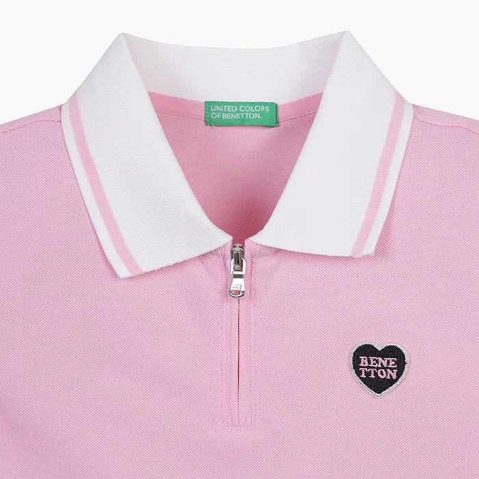Детское платье-поло на молнии розовое от Benetton Kids — фото 3