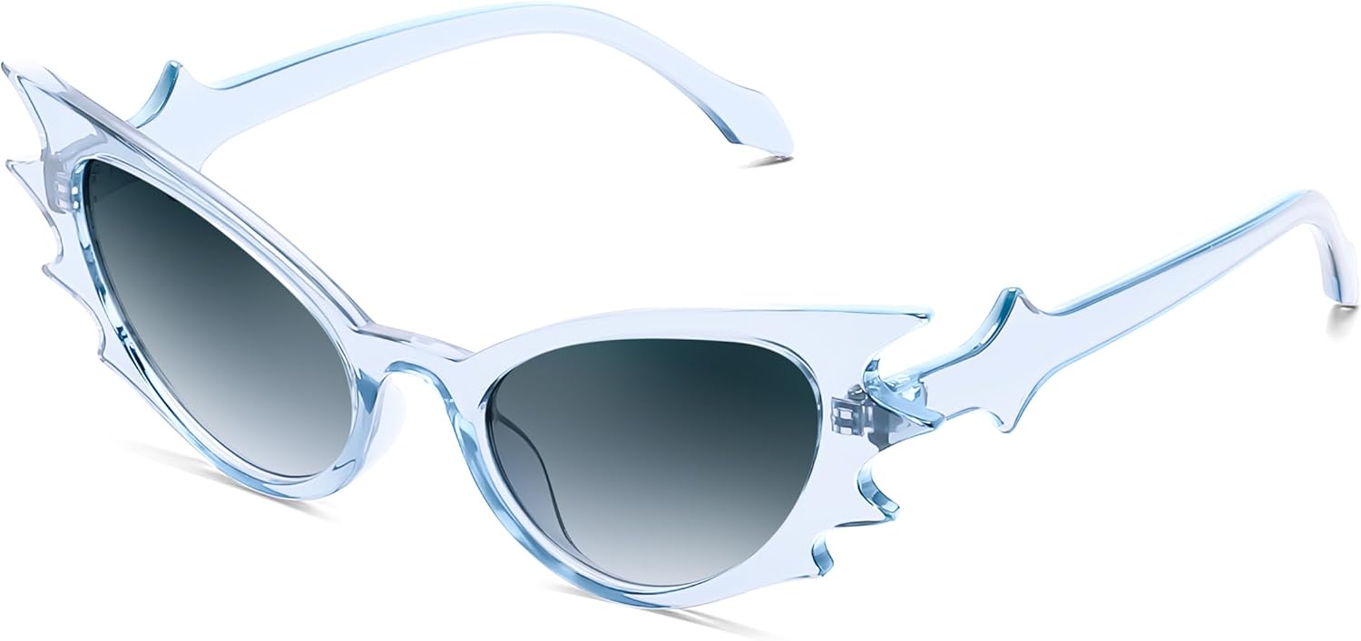 

Солнцезащитные очки FEISEDY «кошачий глаз» для женщин и мужчин, модель «летучая мышь», забавные солнцезащитные очки для вечеринок на Хэллоуин, артикул B9165, Transparent Blue Frame Blue Lens