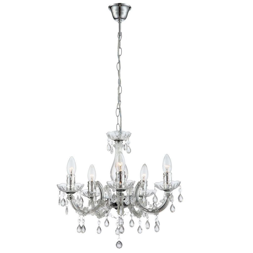 

Люстра, 5 лампочек, хрустальные подвески, прозрачный, хром, D 44 см Globo Lighting