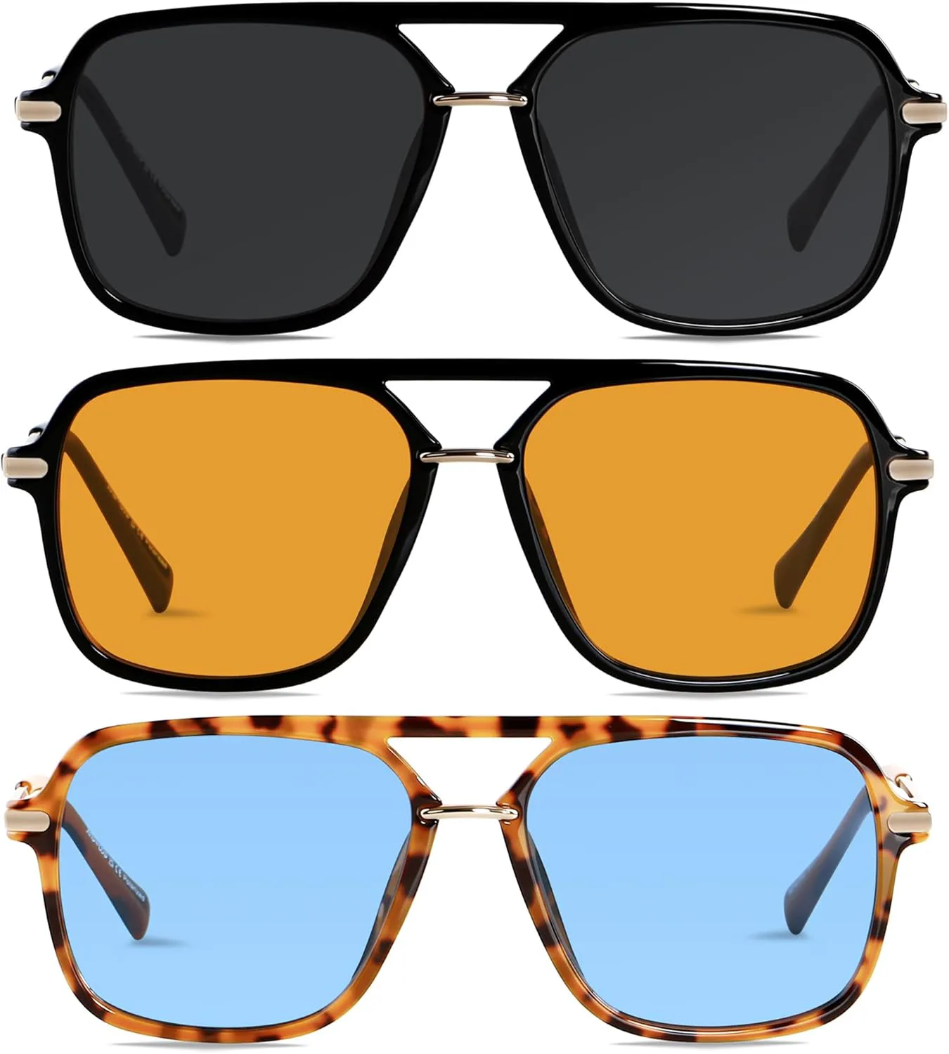 

Солнцезащитные очки ANDWOOD в стиле ретро, ​​квадратные, для женщин и мужчин, поляризованные, модные, в стиле авиатор 90-х, пилотные, (3pack) Black + Orange + Blue