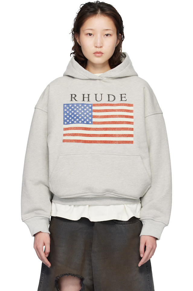 

Rhude Толстовка серого цвета с флагом США