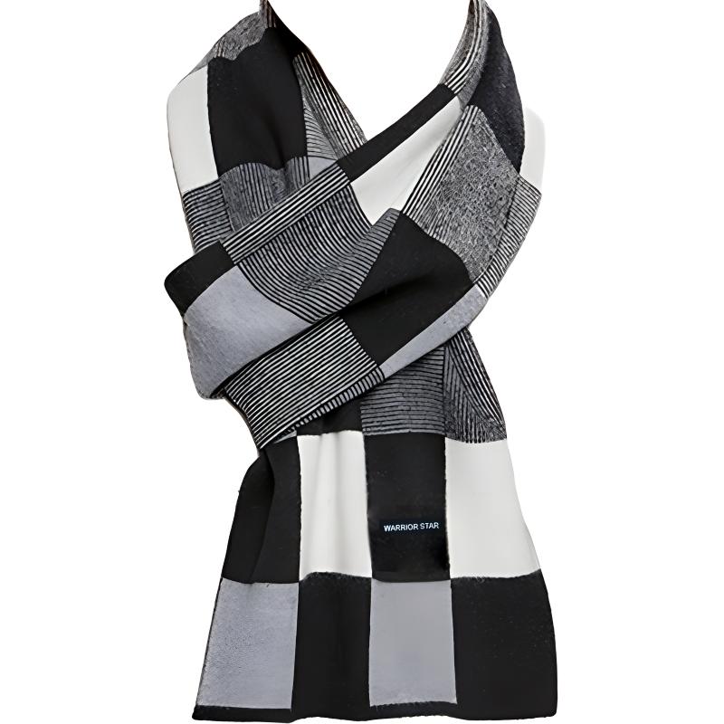 

Шарф вязаный мужской WARRIOR, черный белый серый plaid[thermal comfortable]