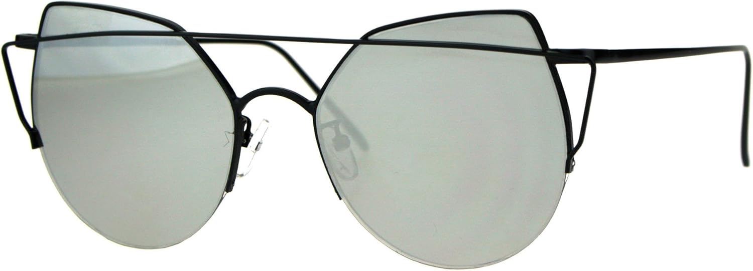 

Женские модные солнцезащитные очки PASTL в полуободковой круглой оправе «кошачий глаз» с металлическим каркасом и защитой от УФ-излучения UV 400, Black (Silver Mirror)