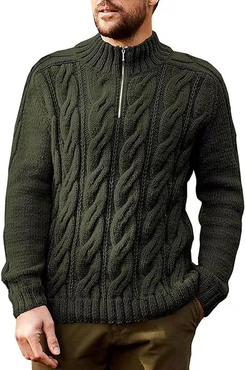 

Мужской ирландский свитер с кабельной вязкой и полумолнией