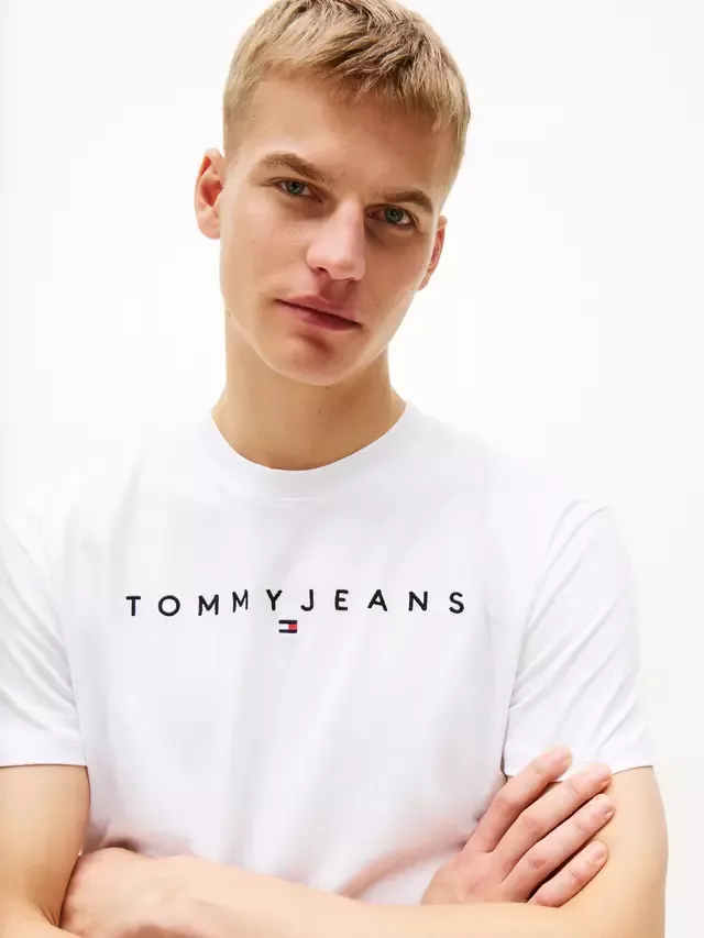 Футболка Tommy Jeans с вышитым линейным логотипом Tommy Hilfiger, White — фото 4