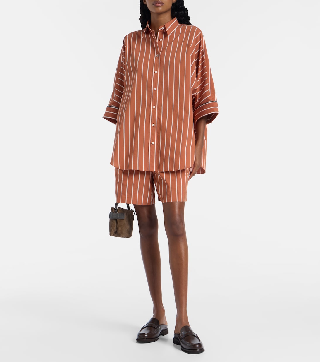 Полосатые бермуды из хлопковой смеси Brunello Cucinelli, Arancio/Panama — фото 2