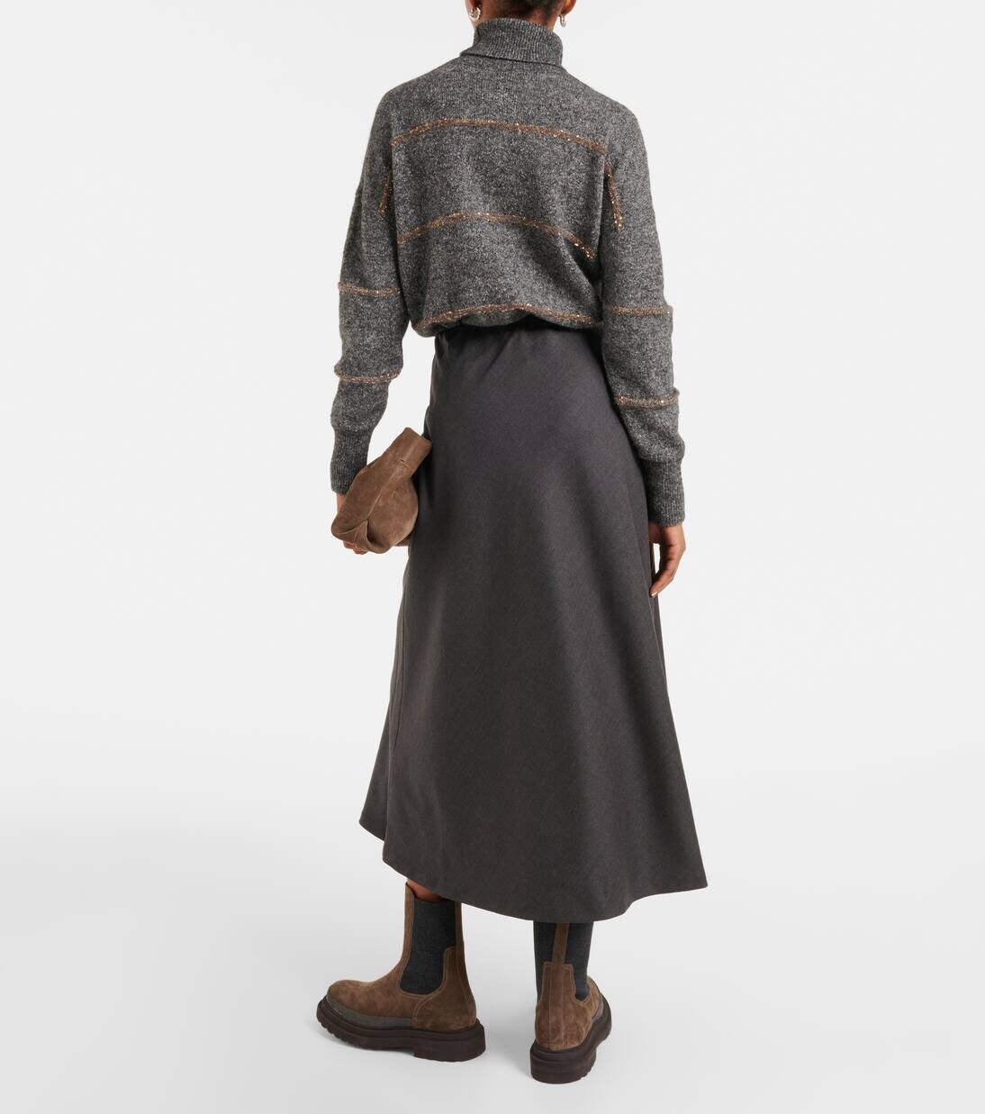 Юбка миди из смесовой шерсти Brunello Cucinelli, цвет dark grey — фото 3