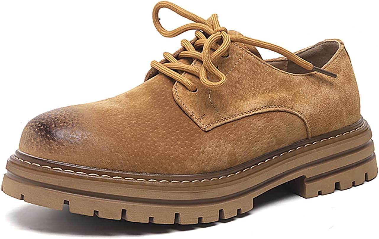 

Мужские классические кожаные оксфорды с круглым носком, на платформе, с шнуровкой, массивным каблуком и ребристой подошвой, дерби, комфортные, модные, деловые туфли Ryvz Tynx, желтый