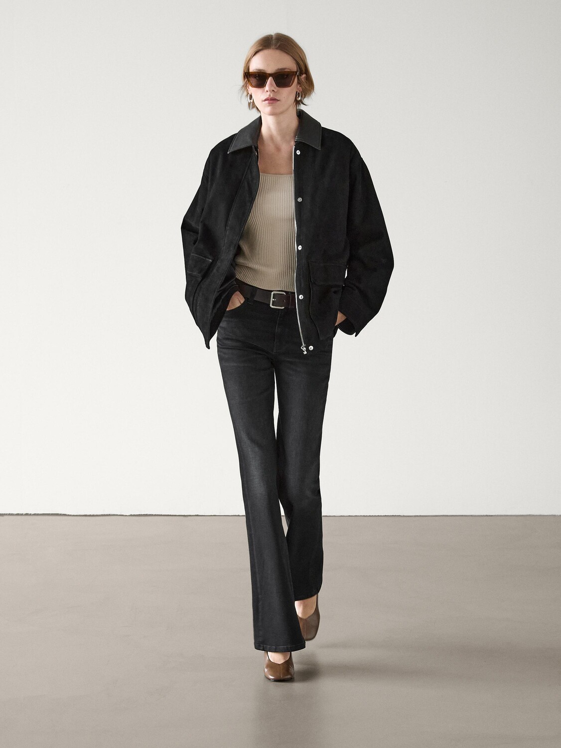 

Узкие расклешенные джинсы Massimo Dutti, черный
