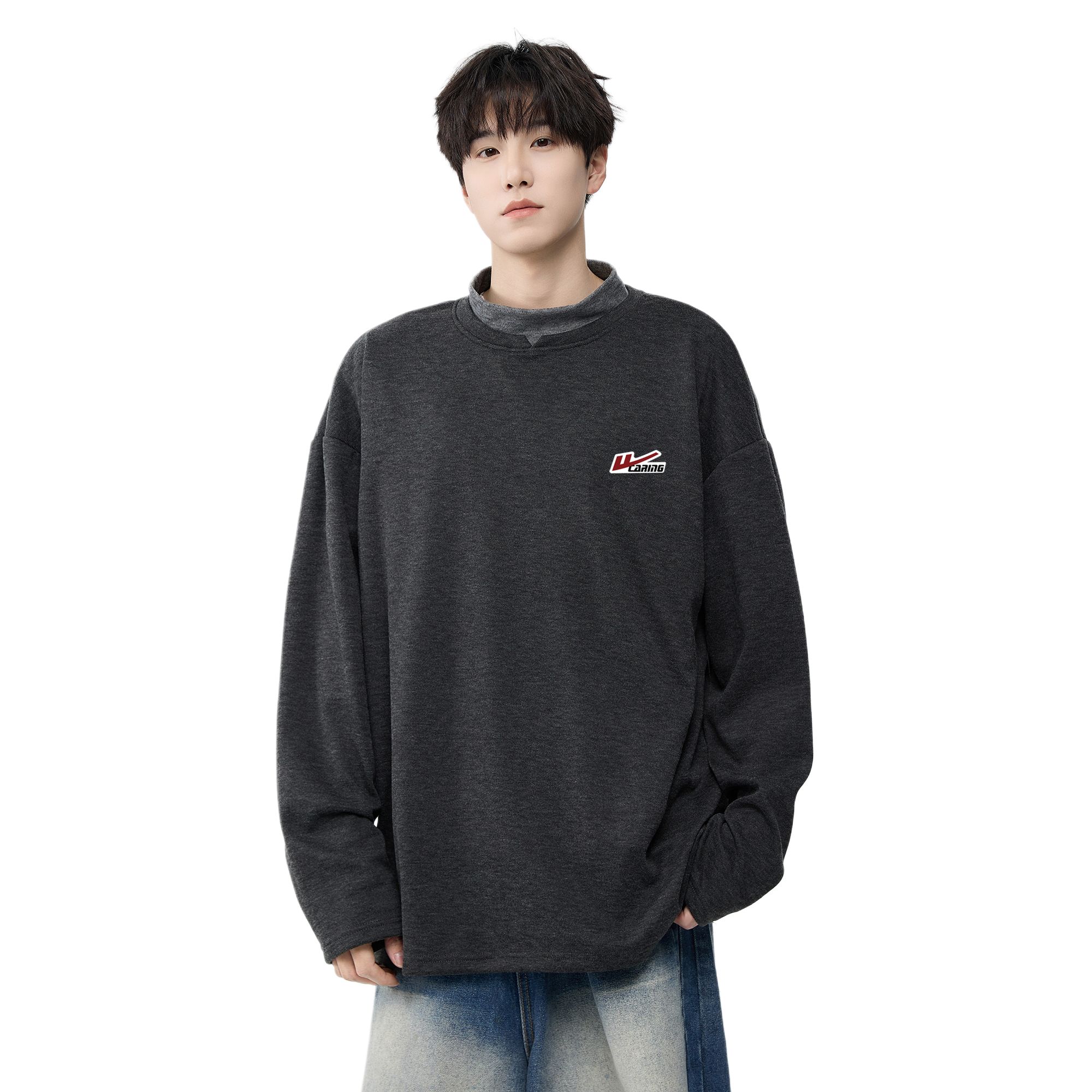 

Свитшот Unisex Half Turtleneck Moderate Mock Two Piece WARRIOR, черный серый (regular edition diy badge)