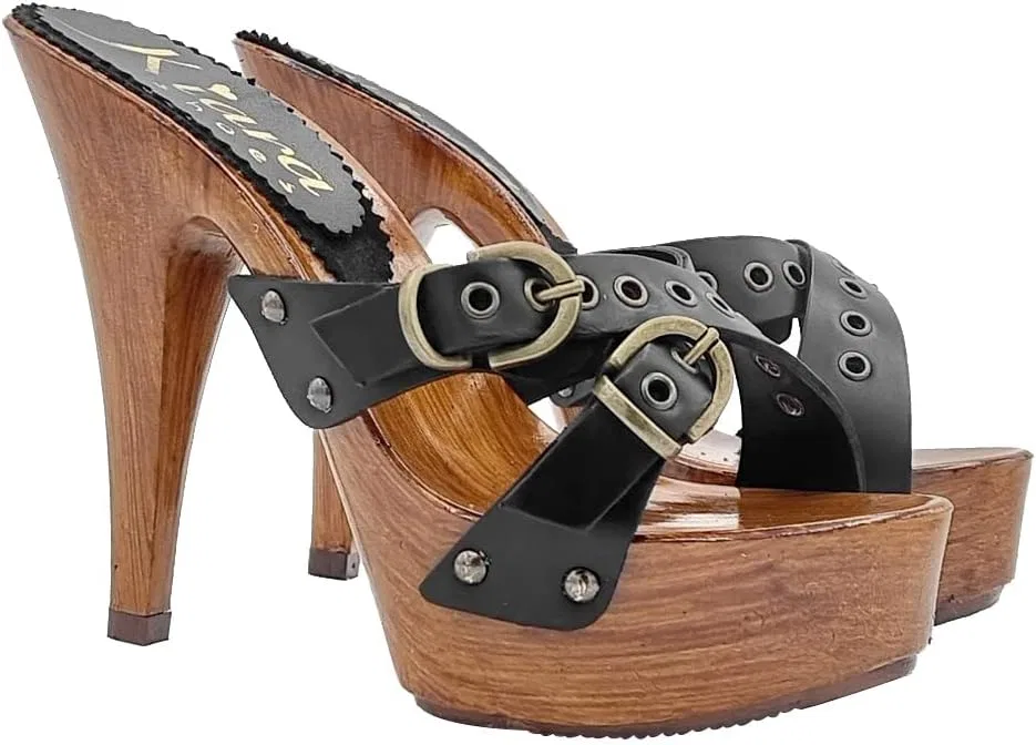 Женские сабо Kiara Shoes с пряжкой | Кожаный верх - K9130 Nero, Black