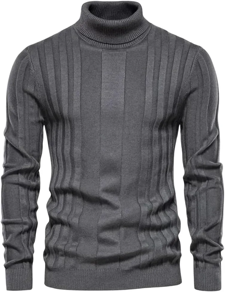 

Зимний мужской свитер с полосками и высоким воротником — Slim Fit