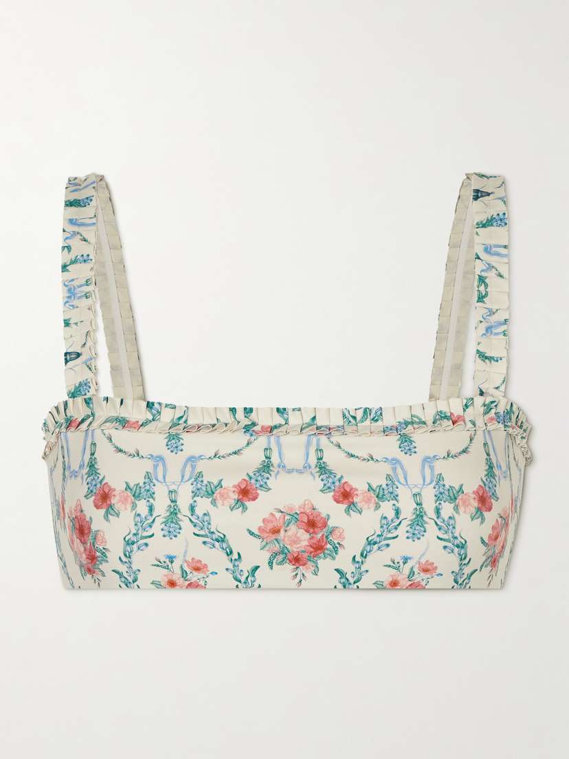 

Верх бикини-бандо из переработанного материала с оборками и принтом Olmo Mosketta Agua By Agua Bendita, белый