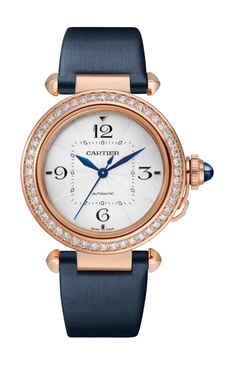 

Pasha de cartier 35 мм, автоматические, розовое золото, бриллианты, 2 сменных ремешка - wjpa0015 CARTIER
