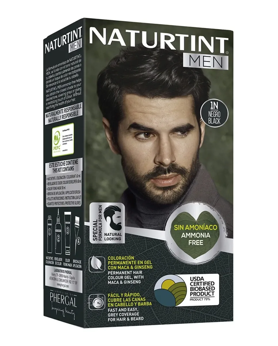 Постоянная краска для волос для мужчин и бороды без аммиака Men Naturtint, 1N - Negro