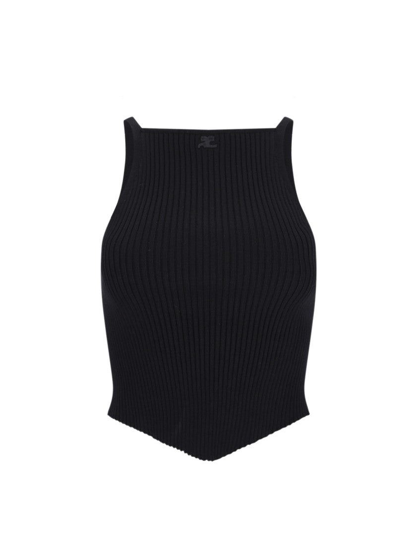 

Ребристый трикотажный топ черный Courrèges