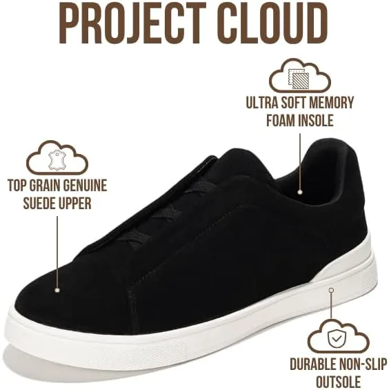 Мужские кроссовки Project Cloud с стелькой из настоящей кожи и памяти формы - легкие и противоскользящие кроссовки для мужчин, повседневные кроссовки без шнурков (Hudson), черный — фото 3