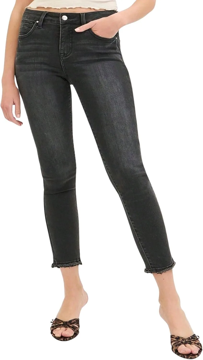 

Женские скинни джинсы с raw hem и high waist в черном цвете Yanhoo