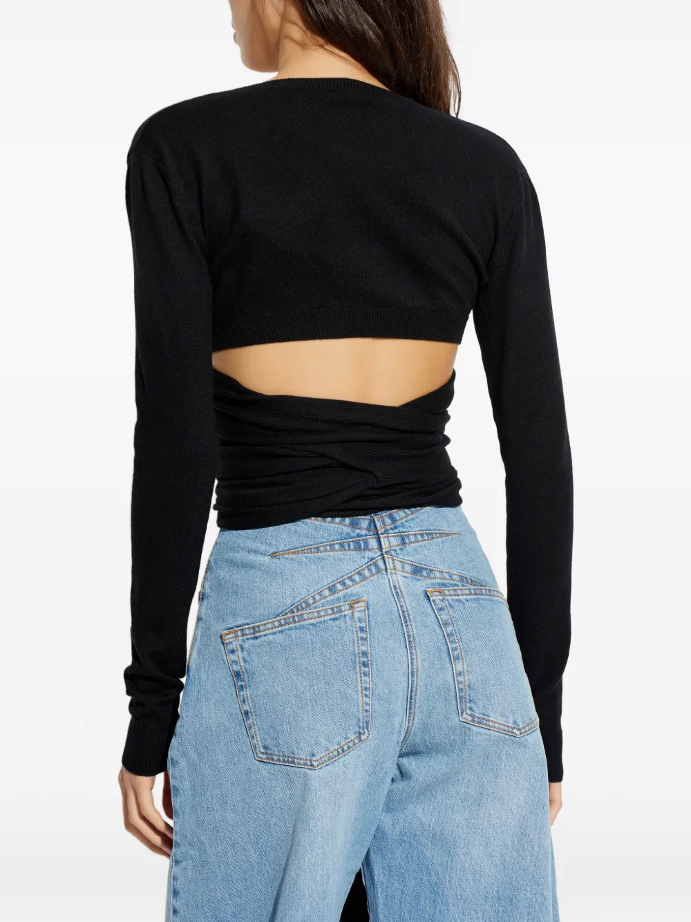 Топ с запахом и V-образным вырезом Alaïa, черный — фото 4