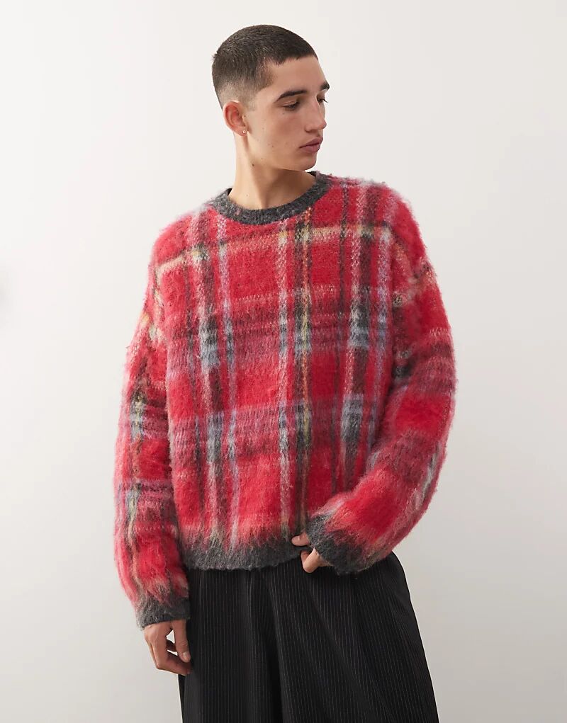 

Вязаный джемпер Reclaimed Vintage с круглым вырезом в красную клетку