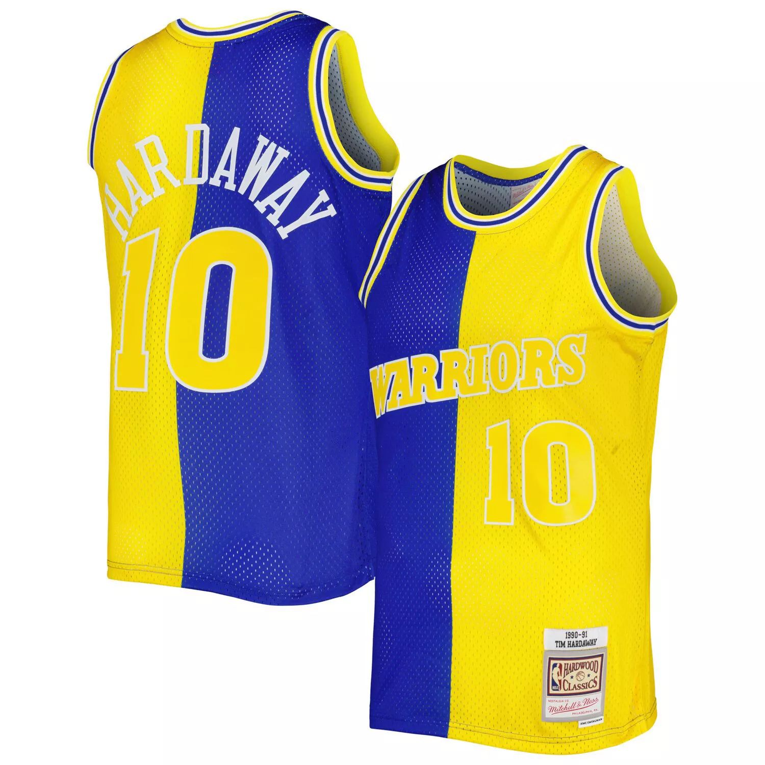 

Мужская майка Mitchell & Ness Tim Hardaway Royal/Gold Golden State Warriors Hardwood Classics 1990-91 Split Swingman