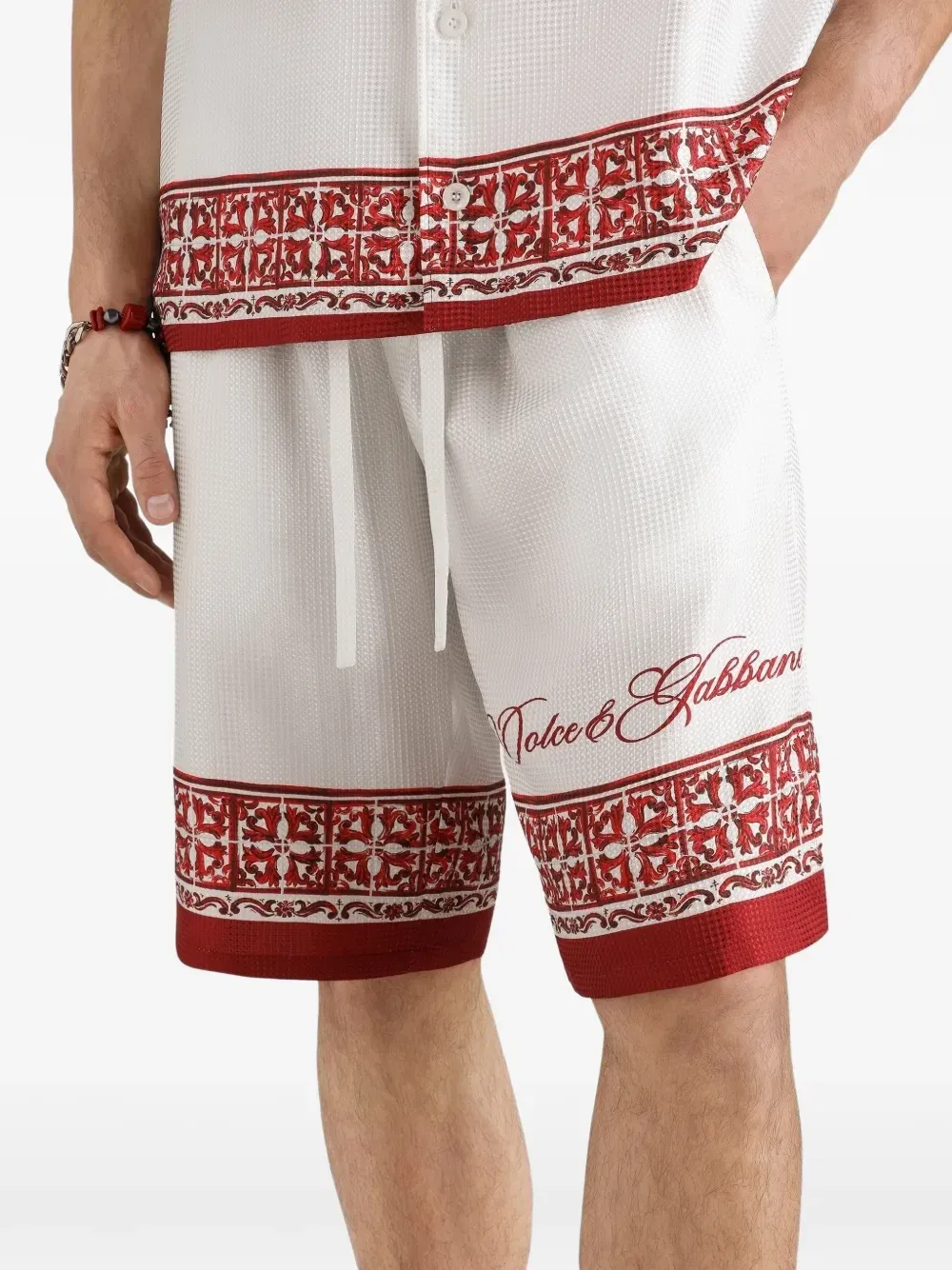Бермуды Vanity из твила с жаккардовым принтом в стиле майолики Dolce & Gabbana, белый — фото 4