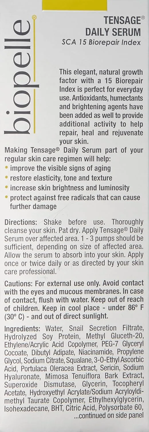 Сыворотка Biopelle — Tensage Growth Factor Daily Facial Serum с SCA 15 Biorepair Index, для лица с муцином, 30 мл — фото 3